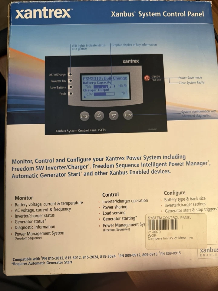 Painel de controle do sistema Xantrex 809-0921 (SCP) Freedom SW2012 / SW3012 Xanbus - Imagem 2 de 3