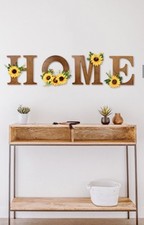 Wood Sunflower HOME Sign Wall Decor 4 Pcs Flower