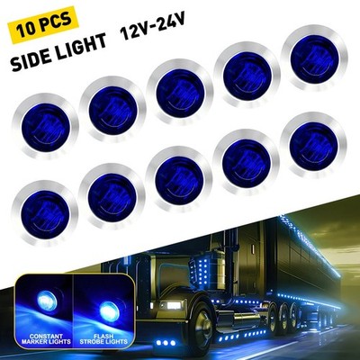 10X Strobe Steady Blue LED Marker Lights Dual Modes Warning Flash Lamps 3/4'' EXC