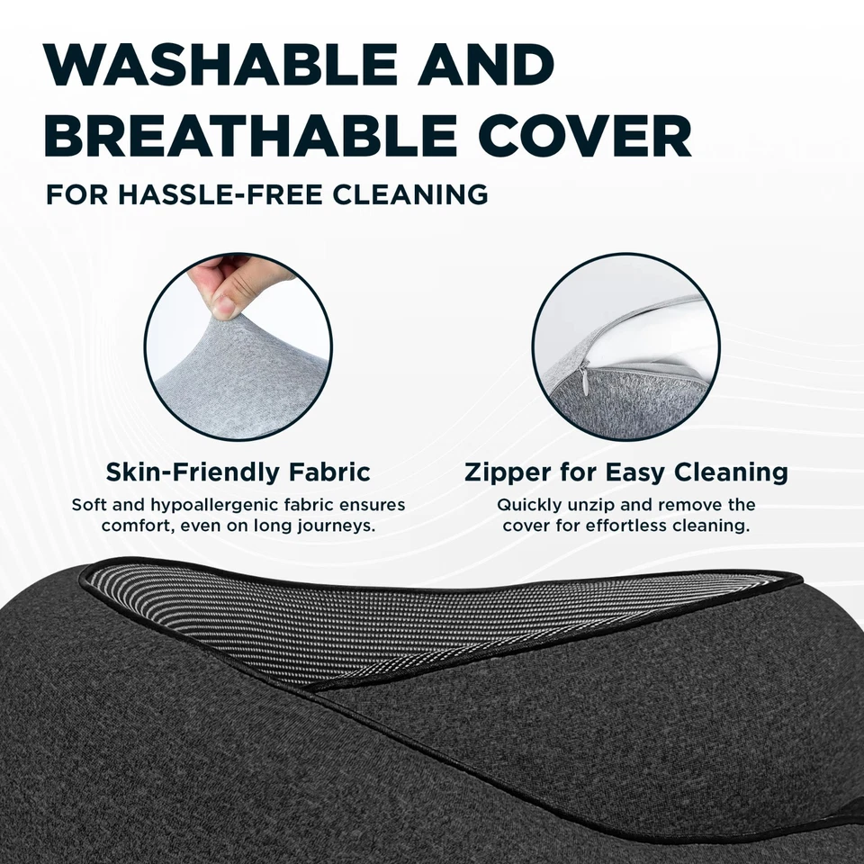 Almohada de espuma viscoelástica premium para cuello de viaje ajustable ergonómica soporte para avión coche Foto 4 de 4