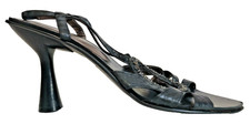 VTG. NINE WEST Lizette Black Snakeskin Embossed Leather High Heel Sandal Size 6M