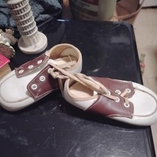 Vintage Infant White Brown Saddle Oxford Crib Shoes Size 2