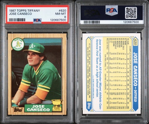 1987 Topps Tiffany #620 Jose Canseco RC Rookie Oakland Athletics PSA 8 casi nuevo-como nuevo - Imagen 3 de 3