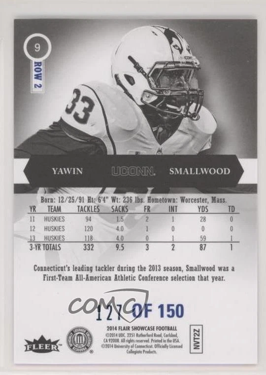 2014 Flair Showcase Legacy Collection /150 Row 2 Yawin Smallwood #9 Rookie RC - Image 2 of 2
