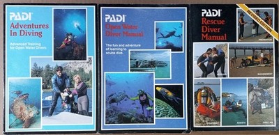 3 Lot PADI Open Water Diver/Rescue Diver Manuals/Adventures in Diving Training 