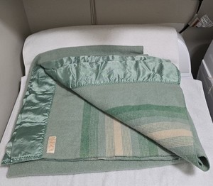VTG 1950s Pendleton Virgin Wool Blanket Sage Green Striped 71x83 Twin MCM READ
