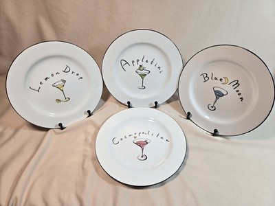 4 Pottery Barn Martini Plates Lemon Drop Blue Moon Appletini Cosmopolitan