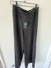 Adrianna Papell Dress Pants Womens M Black Textured Satin Wide Leg Pull On