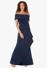 Xscape Long Scuba Off-The-Shoulder Dress Navy Size 4 NWT