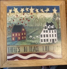 7.5” Square Ceramic Trivet Primitive Saltbox House There's No Place Like Home