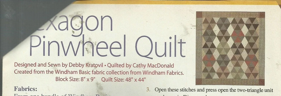 K0375 HEXAGON PINWHEEL  QUILT  PATTERN/INSTRUCTIONS - Image 2 of 2