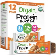 3 Boxes Orgain Organic Vegan Protein Bars PEANUT BUTTER 10g 36 Total Bars 