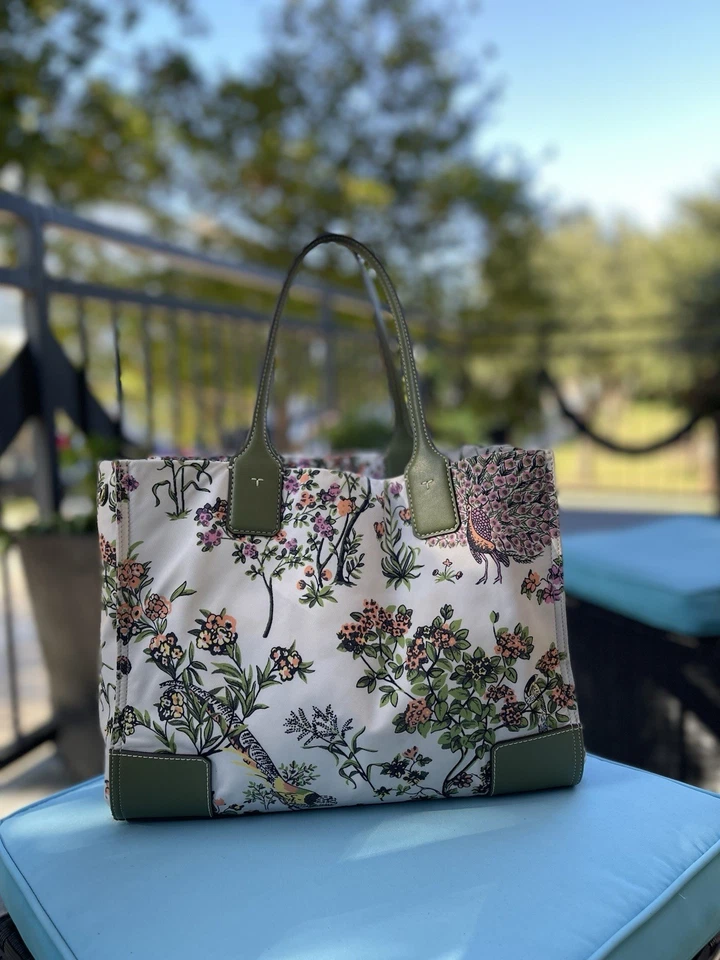 Tory Burch Ella Winter Sage Nylon Green Leather Mini Tote Bag - Image 2 of 4