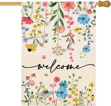 Spring Summer Welcome Floral House Flag 28x40 Inch Double Sided Large Yard Fl...