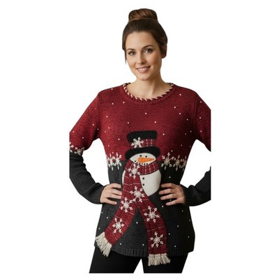 Mandal Bay Sweater Womens Large Red Beaded Snowman Christmas Holiday Winter
