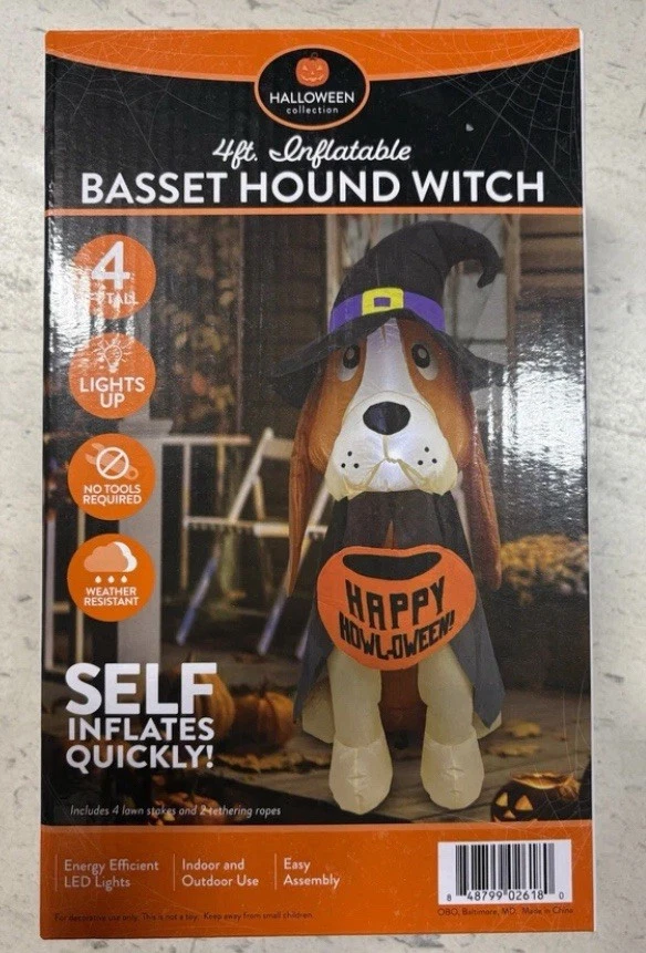 Basset Hound Witch Halloween Collection Lighted Yard Inflatable 4‘ Quick Ship!