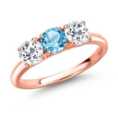 18K Rose Gold Plated Silver Swiss Blue Topaz and White Topaz Engagement Ring