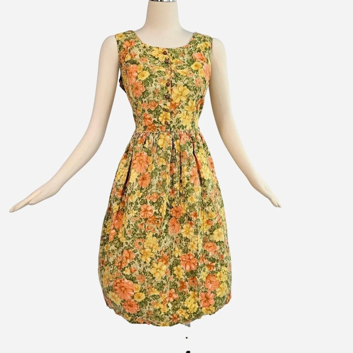 white christmas dresses Retro Stage 1960s Lapel Flowers Patchwork Dress Orange,M main image 0