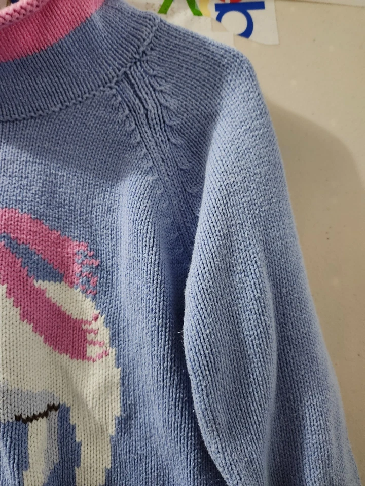 LL Bean свитер девочек 4T синий насмешливый рулон кромки кольцо пуловер белый медведь винтажный - Изображение 4 из 4