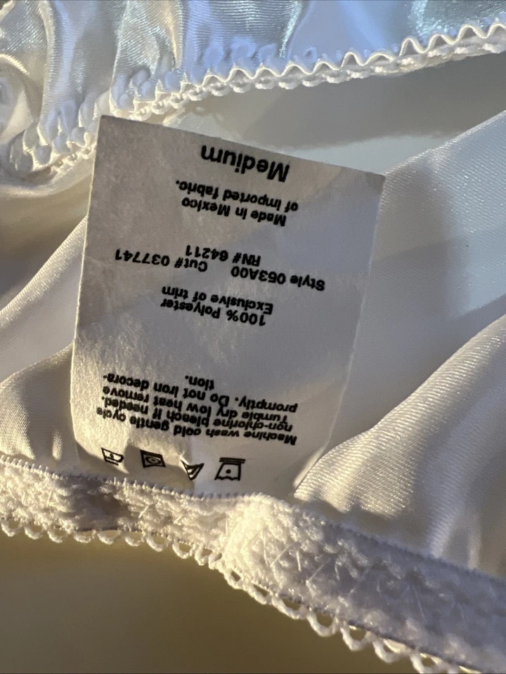 Vtg 90s California Dynasty Glossy White Satin String Bikini Panties Medium - Image 4 of 4