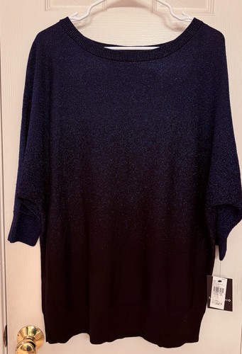 I.N. Studio Black & Royal Blue Shimmery Sweater Top 3/4 Sleeve 2X-Large. New
