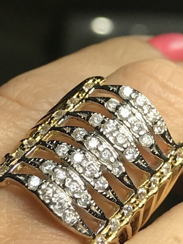 Sale GOLd Multi ring semanario stack Wide 10k solid oro her size 7.5 ask 6 7 8 9 - Picture 6 of 12