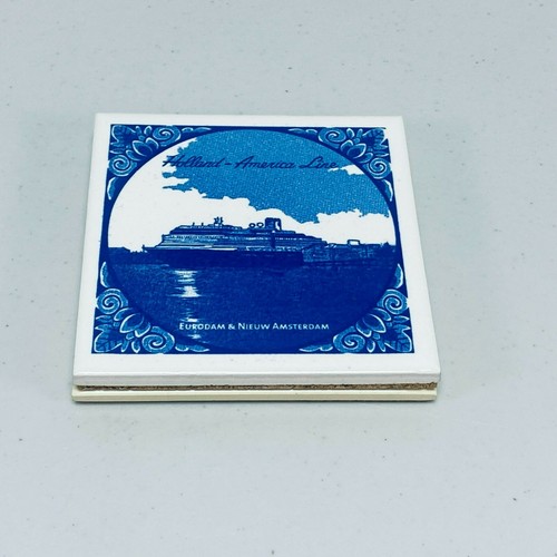 Holland America Line Cruise Ship 4 Square Tile Ceramic Drink Coasters Set C - Picture 9 of 10