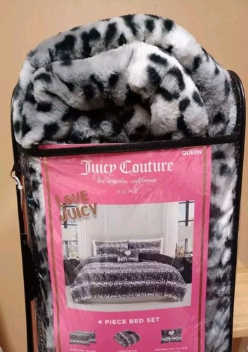 Juicy Couture Grey/Black Leopard Print 4-piece QUEEN Comforter Set Soft & Cozy - Picture 2 of 4