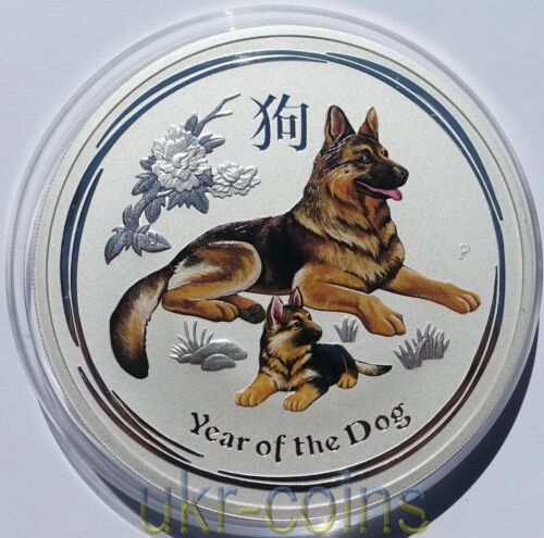 2018 Australia $10 Lunar II Year of the Dog 10 Oz BU Silver Colored Coin - Picture 2 of 5