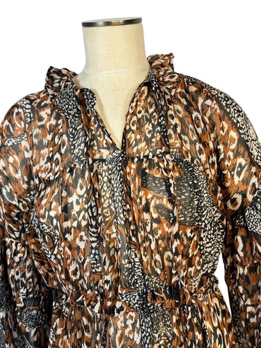 Topshop Women's Boho Animal Print Midi Dress Size 6 Long Sleeve Semi-Sheer - Bild 3 von 13