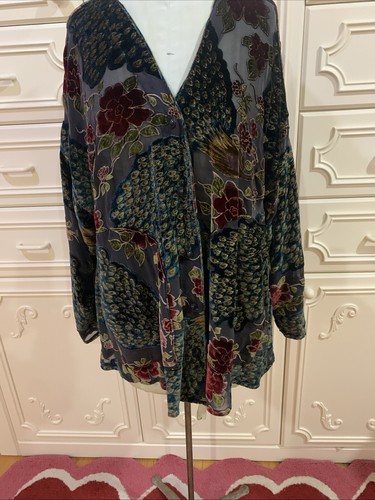 URU Vintage Abstract Silk/Rayon Top Shirt Blouse Art To Wear Multi Artsy L - Picture 3 of 20