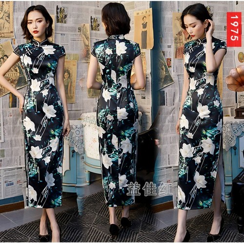 Retro Style Women Chinese Floral Print Cheongsam Traditional Qipao Party Gown - Imagen 8 de 43