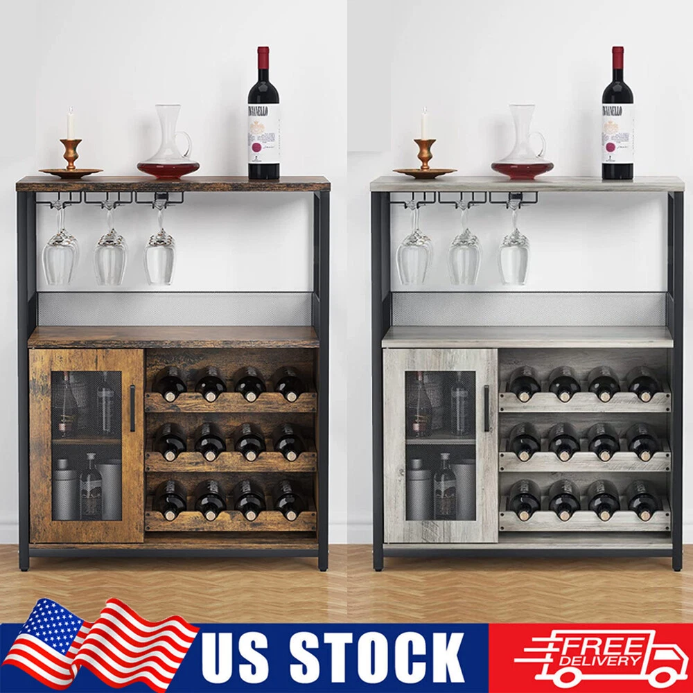 Wine Bar Cabinet For Liquor And Glasses Home Kitchen Wine Rack W/ Storage  Shelf | Ebay