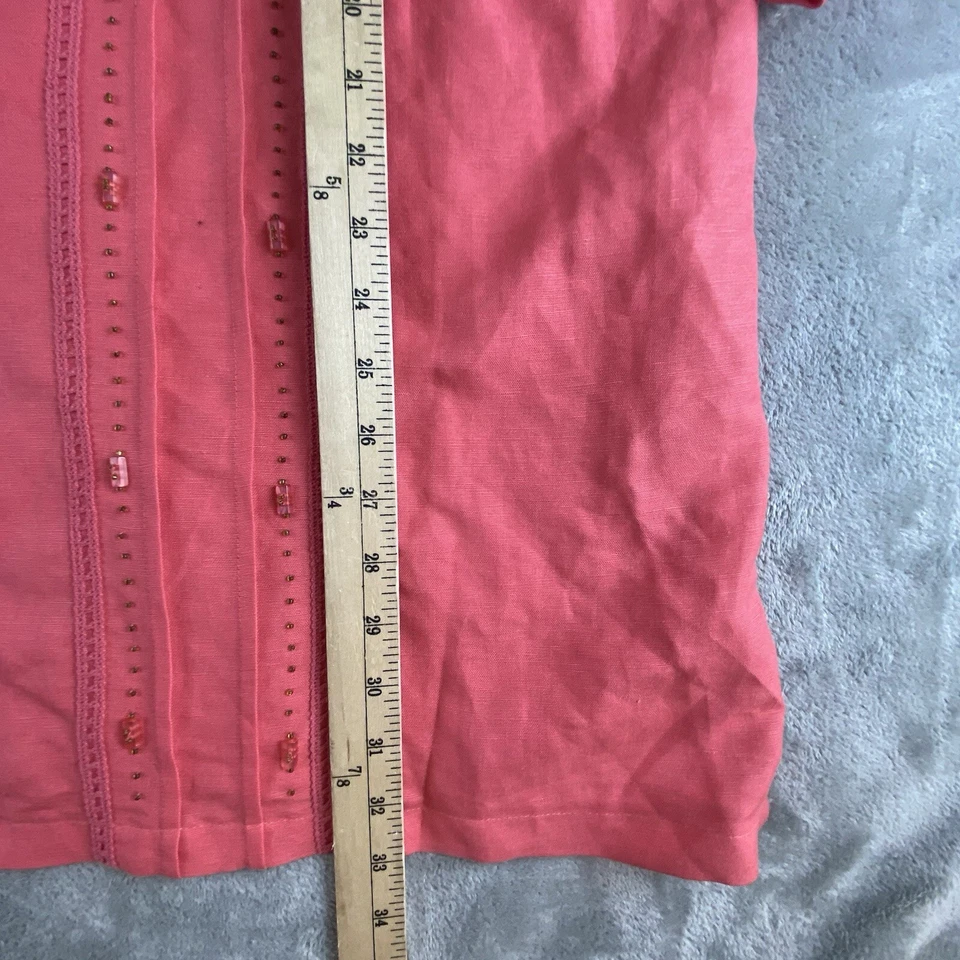 Top Maggie Barnes para mujer 3Z 26/28 rosa coral mezcla de lino cuentas abotonadas costero Foto 4 de 4