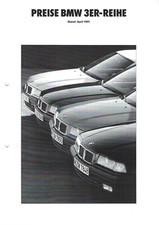 1991 BMW 3 SERIES PRICE LIST & FITTINGS - April 91
