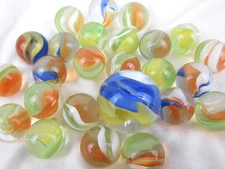 25 Glass Marbles CAT'S EYE Orange/Blue Cats Eyes Game Pack Shooter Swirl Squid