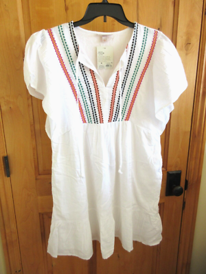 KNOX ROSE SIZE M EMBROIDERED YOKE DRESS NWT MULTI ON WHITE ATTACHED SLIP  TIE NEC | eBay