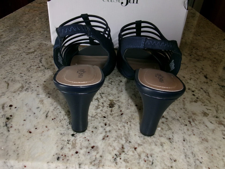 East5th Size 9,5 Medium Navy Blue Strappy Sandals 2 3/4" Women's Heels - Image 4 of 4