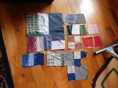 Handmade Quilt Block Lot Vintage Cotton Prints Bark Cloth Crazy Quilt Piece