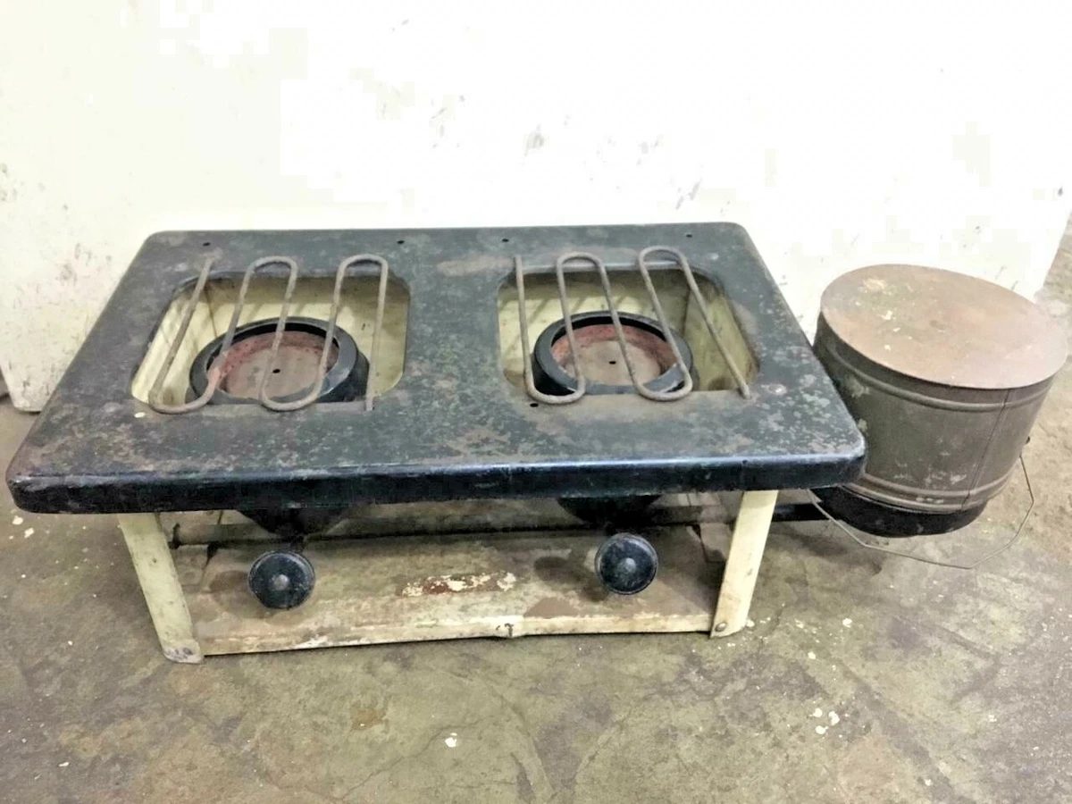 VINTAGE OLD UNIQUE DOUBLE BURNER CAMPING RARE KEROSINE OIL ENAMEL IRON STOVE  | eBay