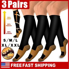 3 Pairs Copper Compression Socks 20-30mmHg Graduated Support Mens Womens S-XXL