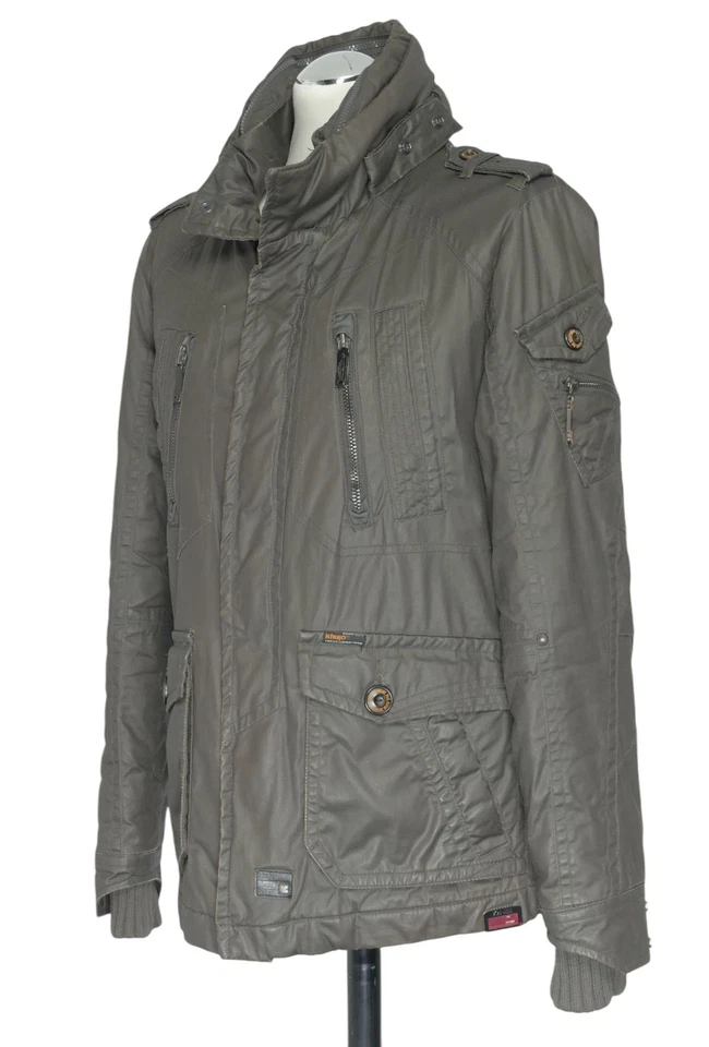 Khujo Herren Anorak Jacke Acetat M grau oliv leicht gefüttert Kapuze beschichtet - Bild 3 von 4