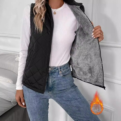 Women's Winter Quilted Black Sleeveless Jacket Vest Coat Warm Waistcoat - Picture 13 of 14