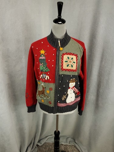 Karen Scott Strickjacke Pullover Petite Large Urlaub Schneemann durchgehender Reißverschluss