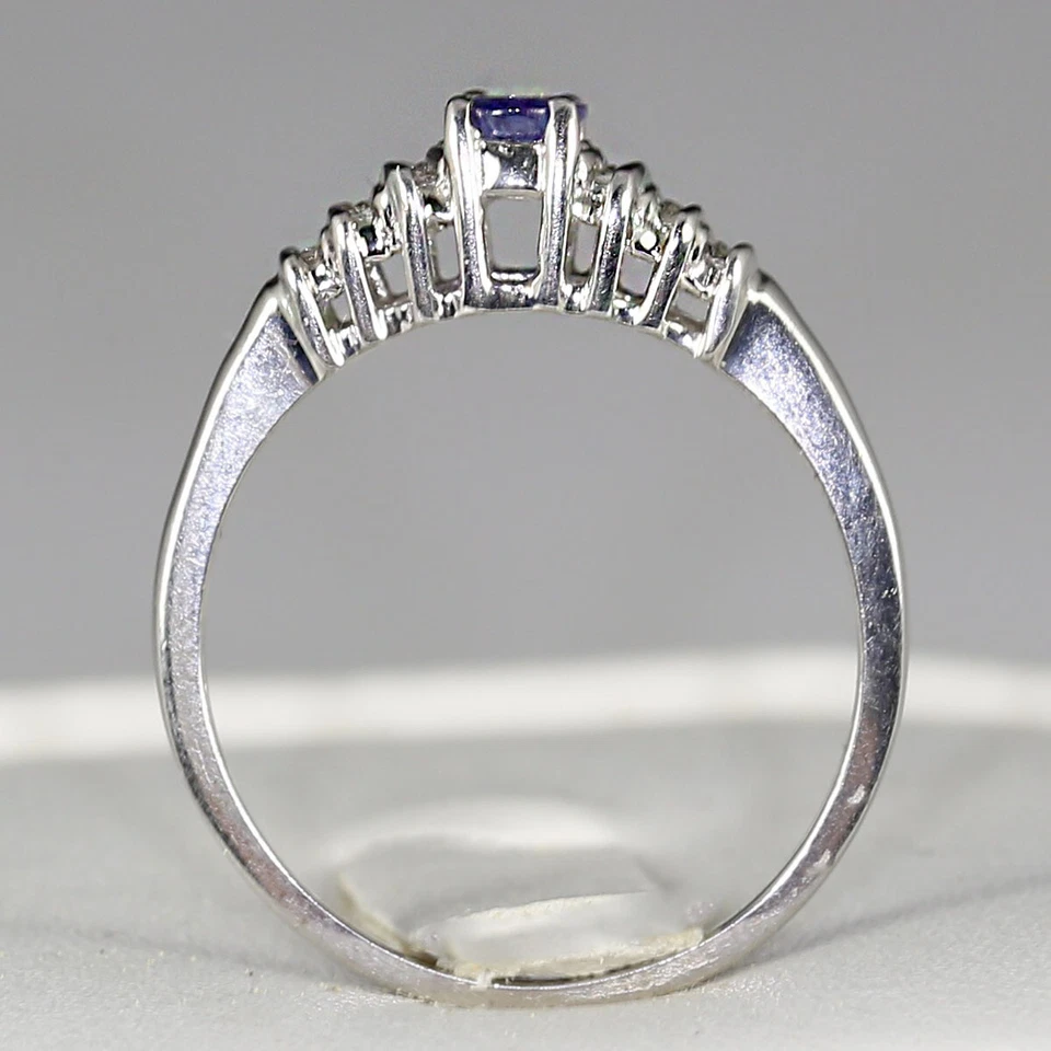 Fine 10K white solid gold Diamond & Amethyst ring size 8.5 sizable - Image 4 of 4