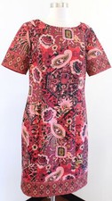 Talbots Red Multi Color Bold Tribal Geometric Floral Short Sleeve Dress Size 12