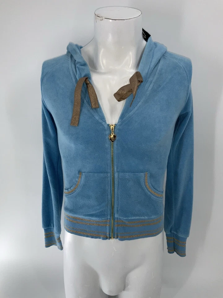 Sudadera con capucha de tela de rizo Twisted Heart cremallera completa para mujer S verde azulado brillo nueva con etiquetas $127 YGI Y4-8 Foto 2 de 4