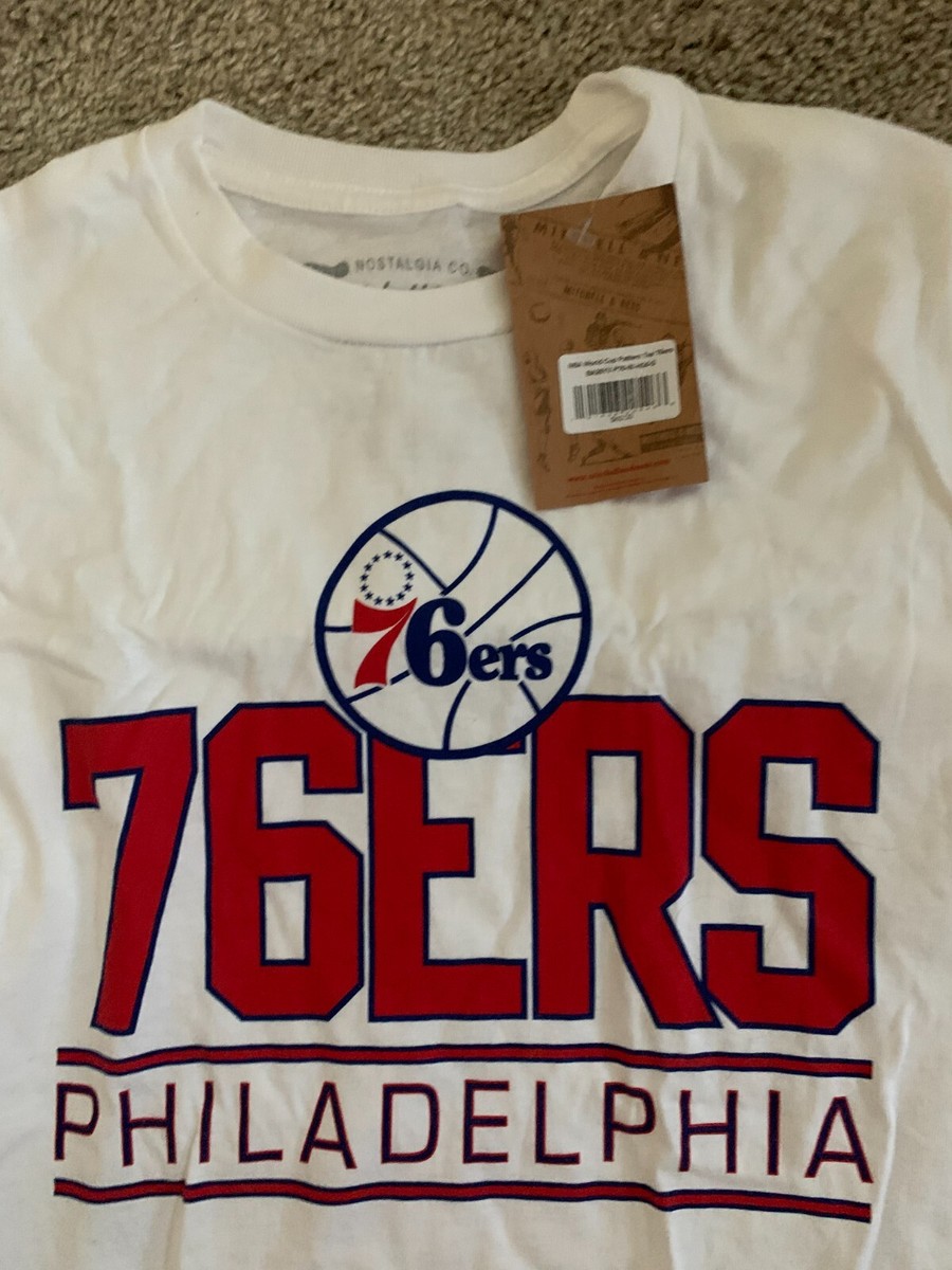 NEW Mitchell & Ness NBA World Cup Pattern Tee 76ers White T-Shirt