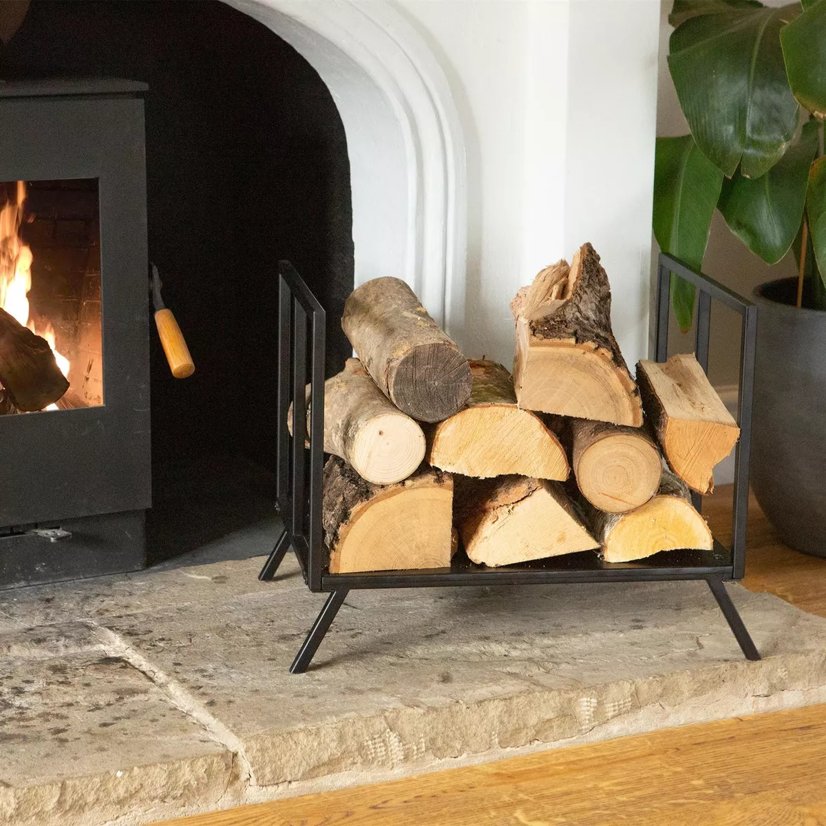 Fireside Log Storage Rack Indoor Wood Burner Metal Store Holder