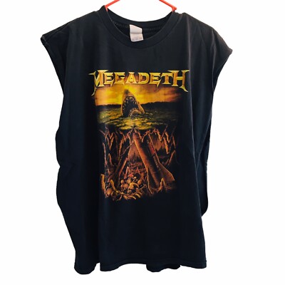 Vintage Megadeth Cut Up Sides T-Shirt Tennessee River Tag Shark